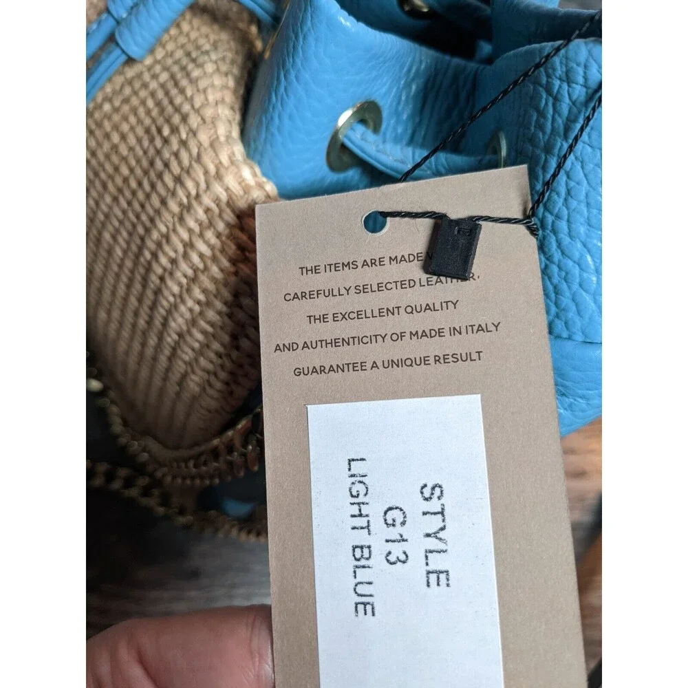 Unica Firenze Italian Leather Straw Handbag Light Blue NWT - Picture 9 of 12